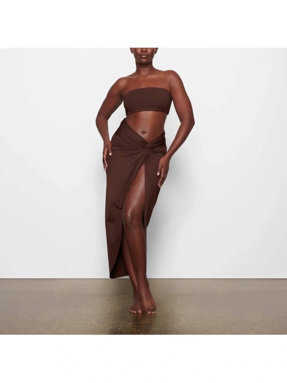 NWT SKIMS Recycled Swim Bandeau Bikini Top Cocoa Brown Sz S